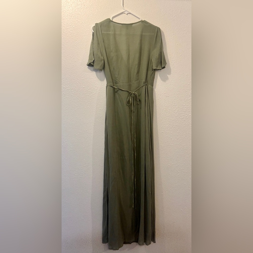 Elegant Olive Green Wrap Dress - Picture 2 of 7